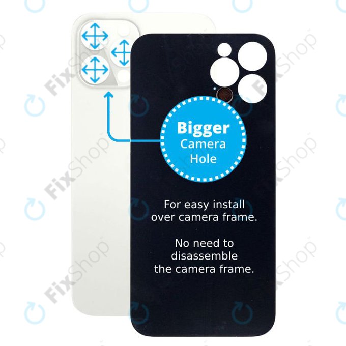 Apple iPhone 12 Pro Max - Verre du boîtier arrière avec plus grand trou pour l'appareil photo (argent)