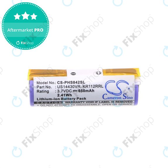 Batterie pour Philips HS8420, 650mAh, Li-Ion, 3.7V, US14430VR, KR112RRL, HQ