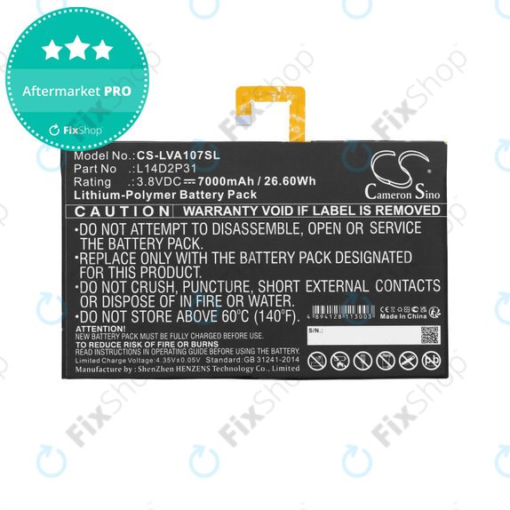 Batterie pour Lenovo Tab 2, Lenovo Tab 4, Lenovo TB2, 7000mAh, Li-Pol, 3.8V, L14D2P31, HQ