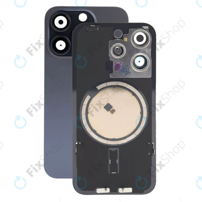 Apple iPhone 15 Pro - Verre du boîtier arrière + Verre de la caméra + Cadre en métal + Aimant MagSafe (Blue Titanium)
