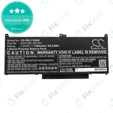 Batterie pour Dell Latitude 13 7300, 14 7400, 7400mAh, Li-Pol, 7.6V, 05VC2M, HQ