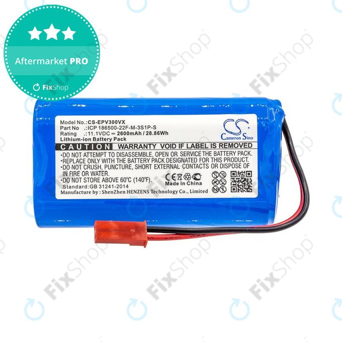 Batterie pour Electropan ilife V5, V5s, 2600mAh, Li-Ion, 11.1V, ICP 186500-22F-M-3S1P-S, HQ