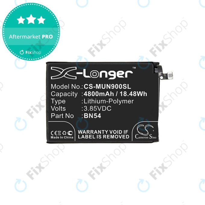 Batterie pour Xiaomi Redmi 9 M2004J19G, 4800mAh, Li-Pol, 3.85 V, BN54, HQ