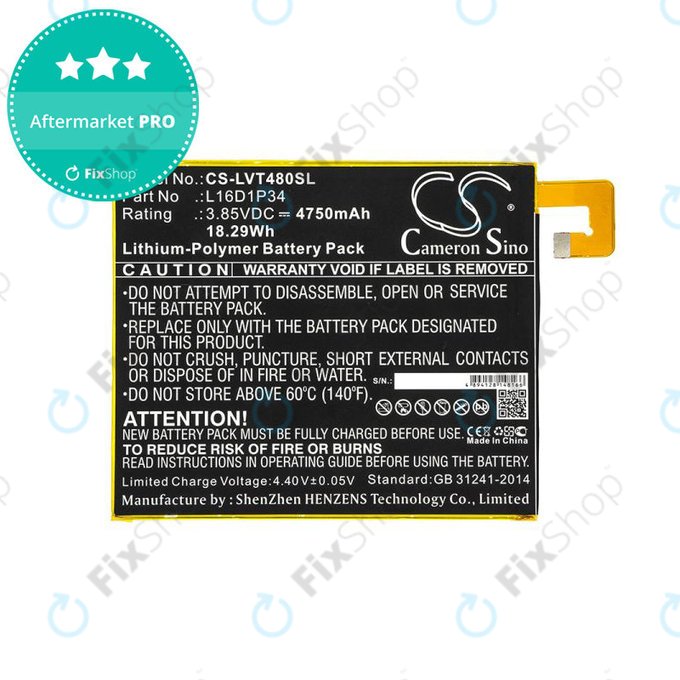Batterie pour Lenovo Tab4 8, 4750mAh, Li-Pol, 3.85V, L16D1P34, HQ