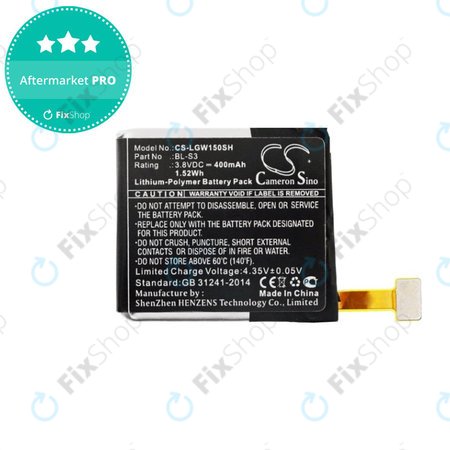Batterie pour LG W150, LG Watch Urbane, 400mAh, Li-Pol, 3.8V, BL-S3, HQ