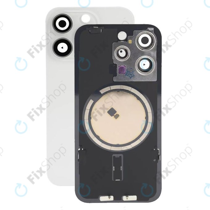 Apple iPhone 15 Pro - Verre du boîtier arrière + Verre de la caméra + Cadre en métal + Aimant MagSafe (White Titanium)