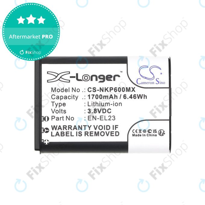 Batterie pour Nikon Coolpix, 1700mAh, Li-Ion, 3.8V, EN-EL23, HQ