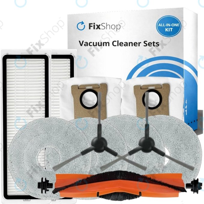 Kit de pièces de rechange pour Xiaomi Mi Robot Vacuum S20+, S10+, X20+, X10+ (1x Brosse principale, 2x Filtre, 2x Brosse latérale – noire, 4x Chiffon de vadrouille, 2x Sac à poussière)