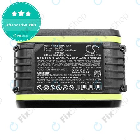 Batterie pour Worx WX800.9 MAX, WX-JCR.9, 4950mAh, Li-Ion, 20V, WA3551.1, HQ