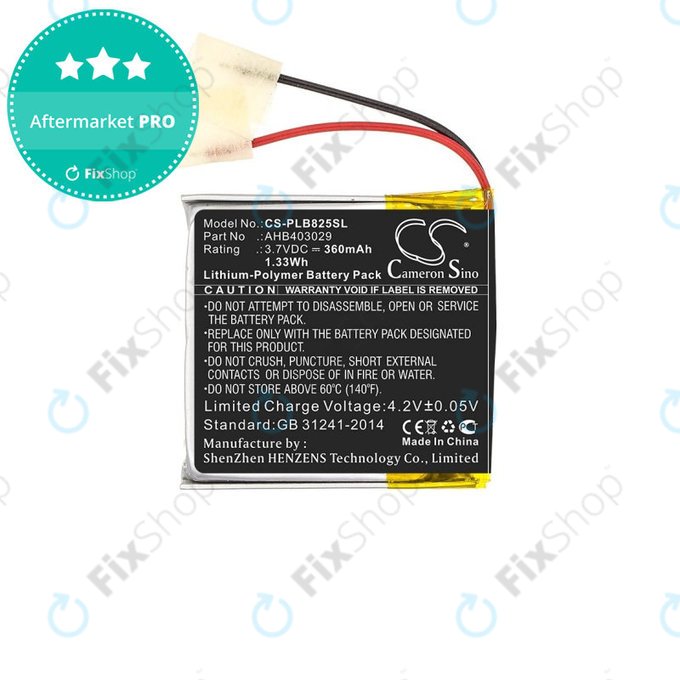 Batterie pour Plantronics Voyager Focus B825, 360mAh, Li-Pol, 3.7V, AHB403029, HQ