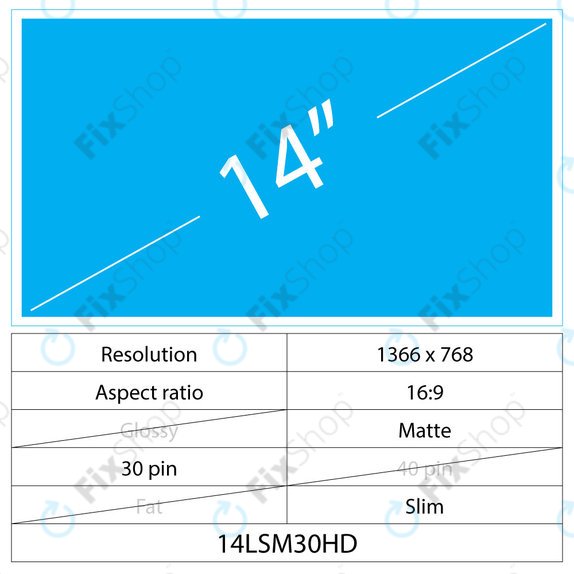 14 LCD Fin Mat 30 broches HD