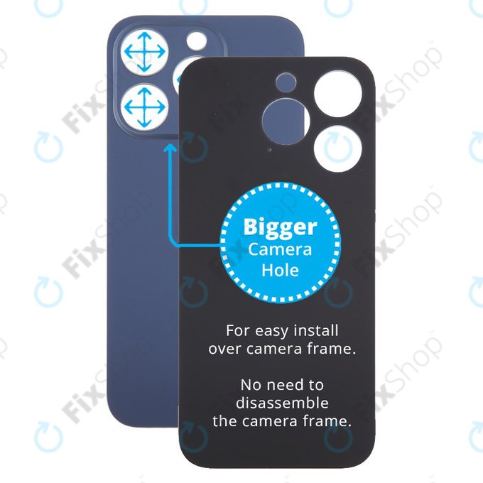 Apple iPhone 15 Pro - Verre du boîtier arrière avec plus grand trou pour l'appareil photo (Blue Titanium)