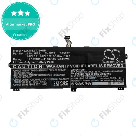 Batterie pour Lenovo ThinkPad X390, Yoga X390, 4100mAh, Li-Pol, 11.52V, 02DL021, HQ