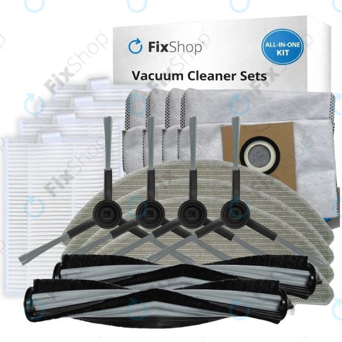 Kit de pièces de rechange pour Xiaomi Viomi Alpha 2 PRO, V5 PRO, V5 (2x Brosses principales, 4x Filtres, 4x Brosses latérales, 4x Lingettes de lavage, 4x Sacs à poussière)
