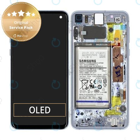 Samsung Galaxy S10e G970F - Écran LCD + Ecran Tactile + Cadre + Batterie (Bleu Prisme) - GH82-18843C, GH82-18843A Genuine Service Pack