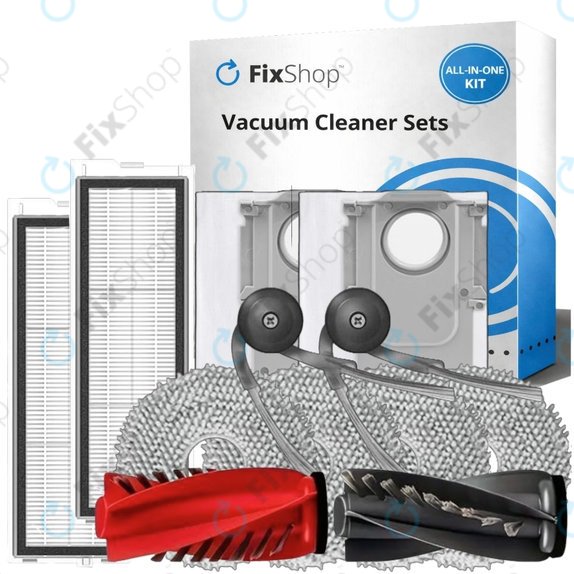 Kit de pièces de rechange pour Xiaomi Roborock Qrevo, Qrevo Curv, Qrevo Edge, Qrevo 5AE (1x Brosse principale, 2x Filtre, 2x Brosse latérale, 4x Chiffon de vadrouille, 2x Sac à poussière)