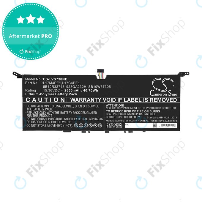 Batterie pour Lenovo IdeaPad 730-13, 2650mAh, Li-Pol, 15.36V, 5B10R32748, HQ