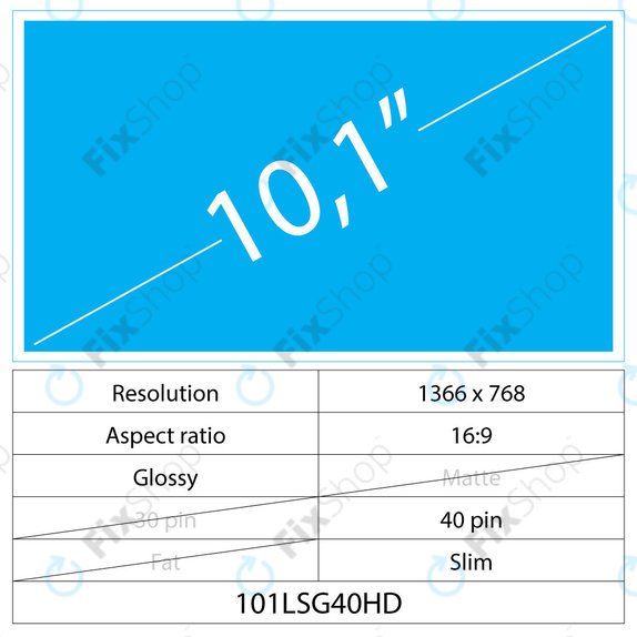 10.1 LCD Fin Brillant 40 broches HD