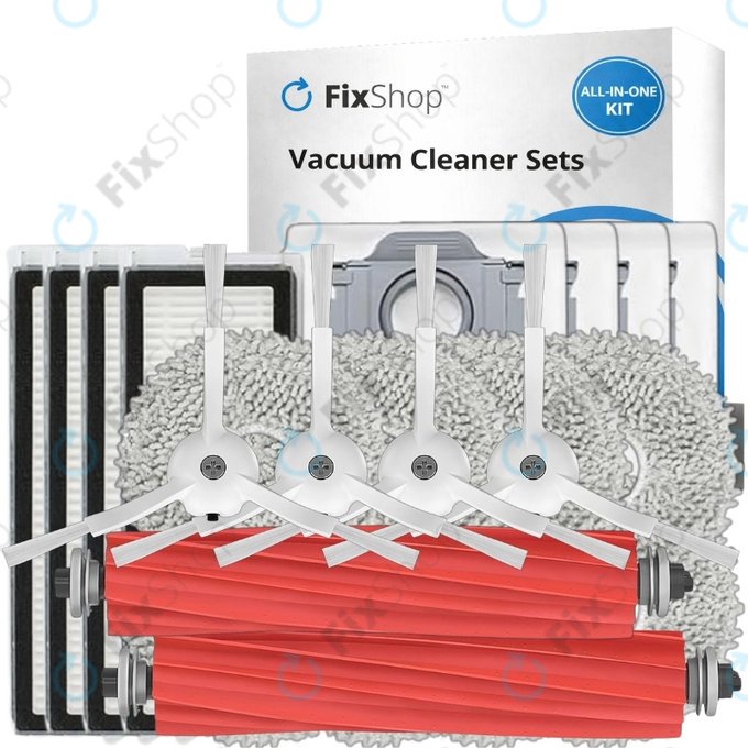 Kit de pièces de rechange pour Roborock Qrevo MaxV, Pro, S (2x Brosse principale, 4x Filtre, 4x Brosse latérale, 8x Chiffon de vadrouille, 4x Sac à poussière)