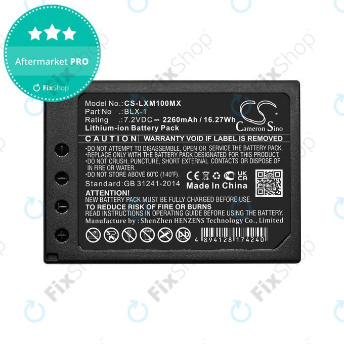 Batterie pour Olympus OM SYSTEM OM-1, OM-1 Mirrorless, 2260mAh, Li-Ion, 7.2V, BLX-1, HQ