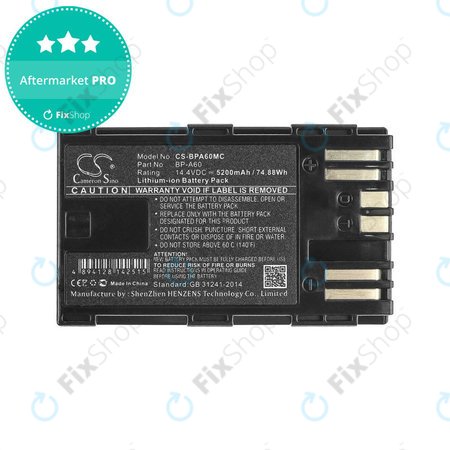 Batterie pour Canon EOS S200, C300, 5200mAh, Li-Ion, 14.4V, BP-A60, HQ