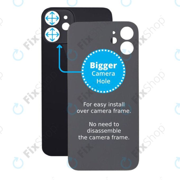 Apple iPhone 12 Mini - Verre du boîtier arrière avec plus grand trou pour l'appareil photo (noir)