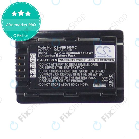 Batterie pour Panasonic HC, HDC, SDR, 3000mAh, Li-Ion, 3.7V, VW-VBK360, HQ