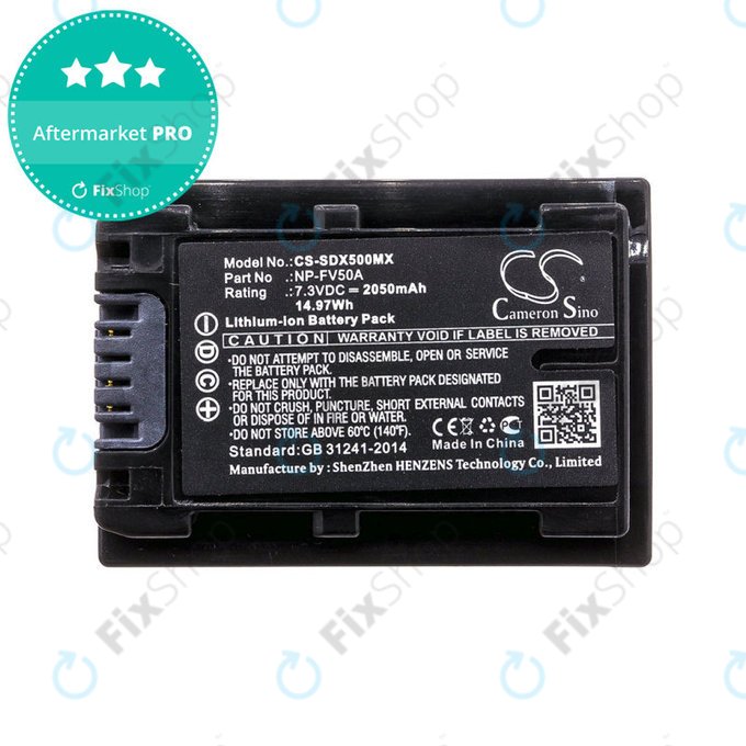 Batterie pour Sony Fdr-Ax33, Sony Fdr-Ax40, Sony Fdr-Ax45, Sony Fdr-Ax, 2050mAh, Li-Ion, 7.3V, NP-FV50A, HQ