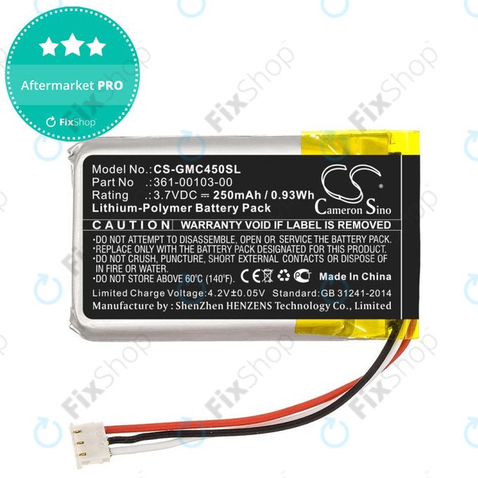 Batterie pour Garmin DashCam 45, DashCam 46, DashCam 55, DashCam 56, DashCam 66, 250mAh, Li-Pol, 3.7V, 361-00103-00, HQ