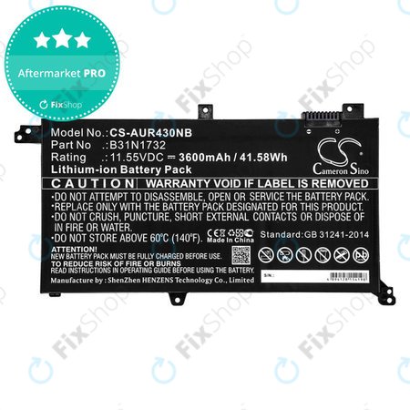 Batterie pour Asus VivoBook S14, S430FA, 3600mAh, Li-Ion, 11.55V, B31N1732, HQ