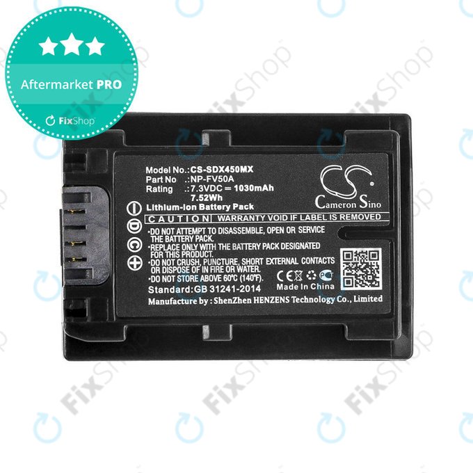 Batterie pour Sony FDR-AX33, 40, 45, 53, 60, 700, P33, HDR-CX450, 625, 1030mAh, Li-Ion, 7.3V, NP-FV50A, HQ