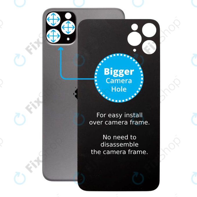 Apple iPhone 11 Pro - Verre du boîtier arrière avec plus grand trou pour l'appareil photo (gris sidéral)