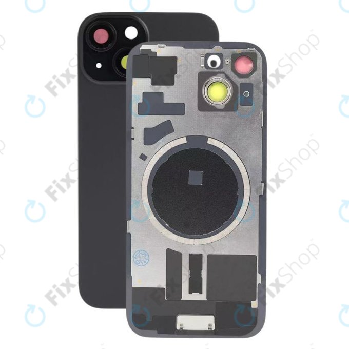 Apple iPhone 15 - Verre du boîtier arrière + Verre de la caméra + Cadre en métal + Aimant MagSafe (Black)