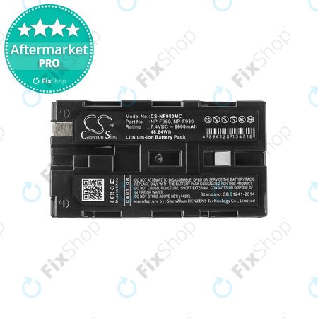 Sony séries CCD, CVX, DCR, DSR, GV, HDR, HVL, HVR, MPK, MVC, PBD, PLM - Batterie NP-F930 / F950 / F960 / F970 / F975 Li-Ion 6600mAh HQ
