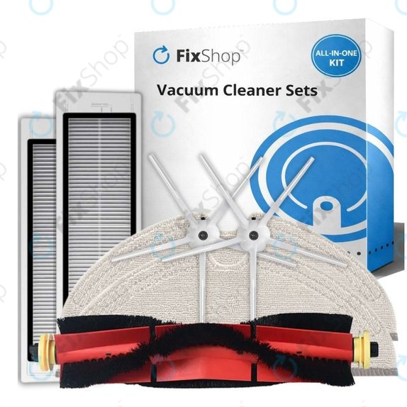 Kit de pièces de rechange pour Xiaomi Roborock S5 Max, S6, S6 MaxV, S6 Pure, Xiaowa E3 (1x Brosse principale, 2x Filtre, 2x Brosse latérale – blanche, 2x Chiffon de vadrouille)
