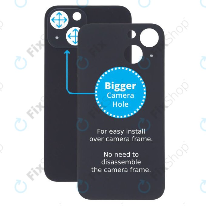 Apple iPhone 13 Mini - Verre du boîtier arrière avec plus grand trou pour l'appareil photo (minuit)