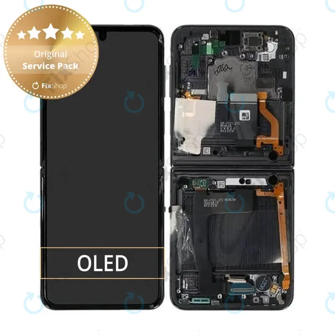 Samsung Galaxy Z Flip 4 F721B - Écran LCD + Écran Tactile + Cadre (Graphite) - GH82-29440A, GH82-30238A, GH82-30239A, GH82-29441A Genuine Service Pack