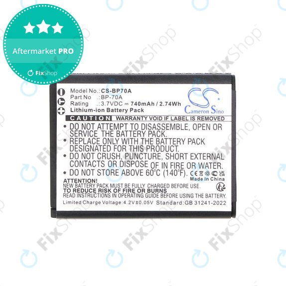 Batterie pour Samsung ES, ST, 740mAh, Li-Ion, 3.7V, BP-70A, HQ