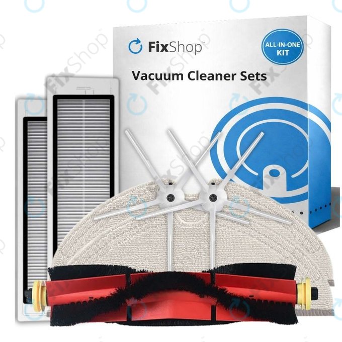 Kit de pièces de rechange pour Xiaomi Roborock S5 Max, S6, S6 MaxV, S6 Pure, Xiaowa E3 (1x Brosse principale, 2x Filtre, 2x Brosse latérale – blanche, 2x Chiffon de vadrouille)
