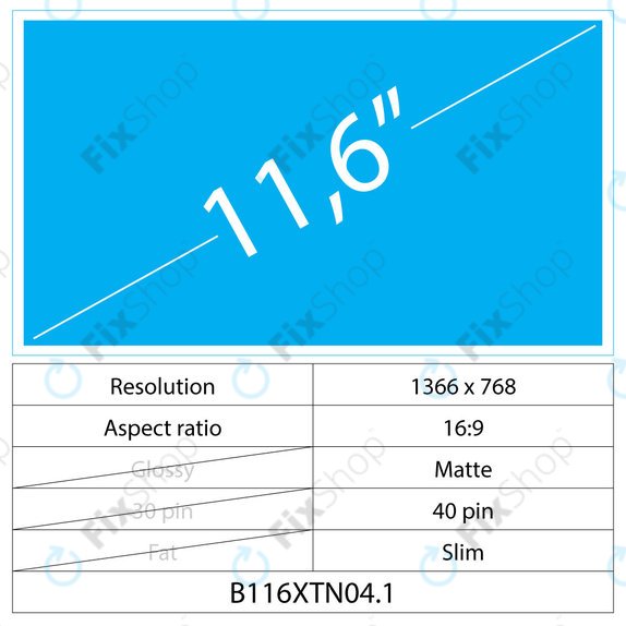 11,6 LCD Fin Mat 40 broches HD