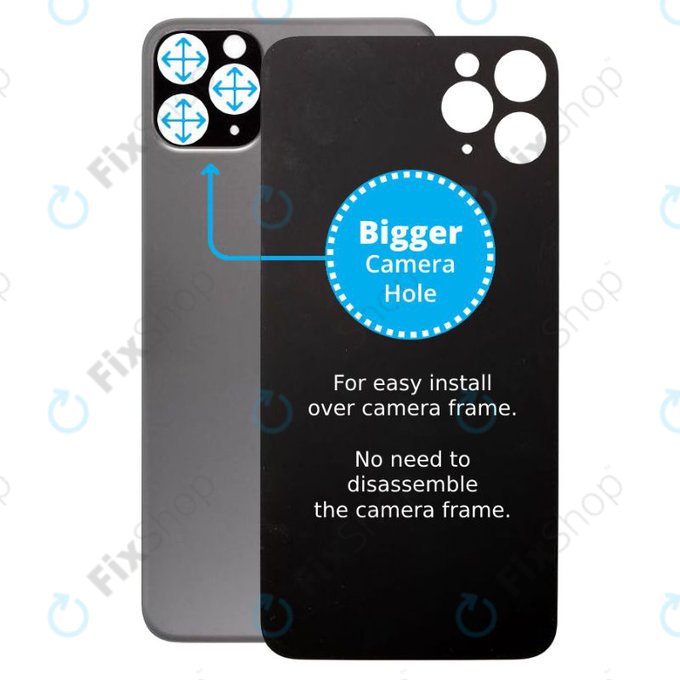 Apple iPhone 11 Pro Max - Verre du boîtier arrière avec plus grand trou pour l'appareil photo (gris sidéral)