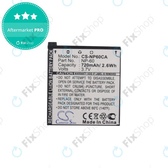 Batterie pour Casio Exilim Zoom EX-Z19, EX-Z85, EX-Z9, 720mAh, Li-Ion, 3.7V, NP-60, HQ