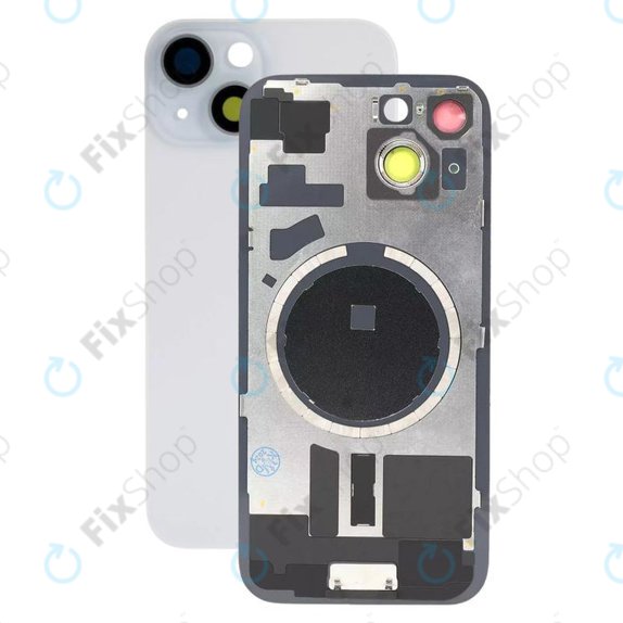 Apple iPhone 15 - Verre du boîtier arrière + Verre de la caméra + Cadre en métal + Aimant MagSafe (Blue)