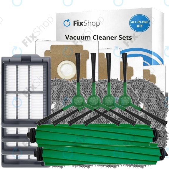 Kit de pièces de rechange pour iRobot Roomba Plus 405 Combo, 505 Combo (2x Brosse principale, 4x Filtre, 4x Brosse latérale, 8x Chiffon de vadrouille, 4x Sac à poussière)