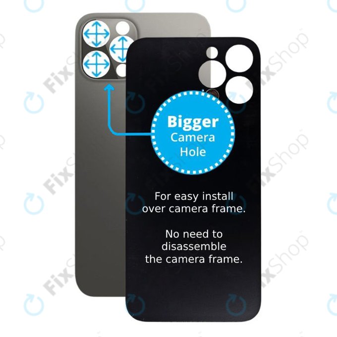 Apple iPhone 12 Pro - Verre du boîtier arrière avec plus grand trou pour la caméra (graphite)