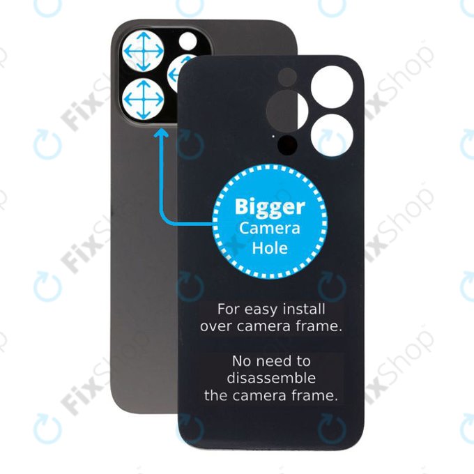 Apple iPhone 14 Pro Max - Verre du boîtier arrière avec plus grand trou pour l'appareil photo (noir sidéral)
