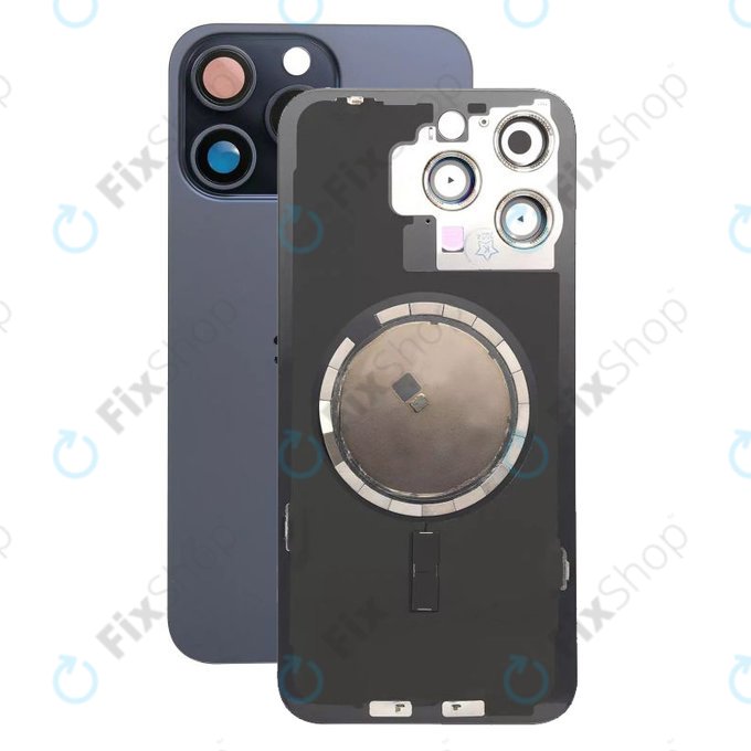 Apple iPhone 15 Pro Max - Verre du boîtier arrière + Verre de la caméra + Cadre en métal + Aimant MagSafe (Blue Titanium)
