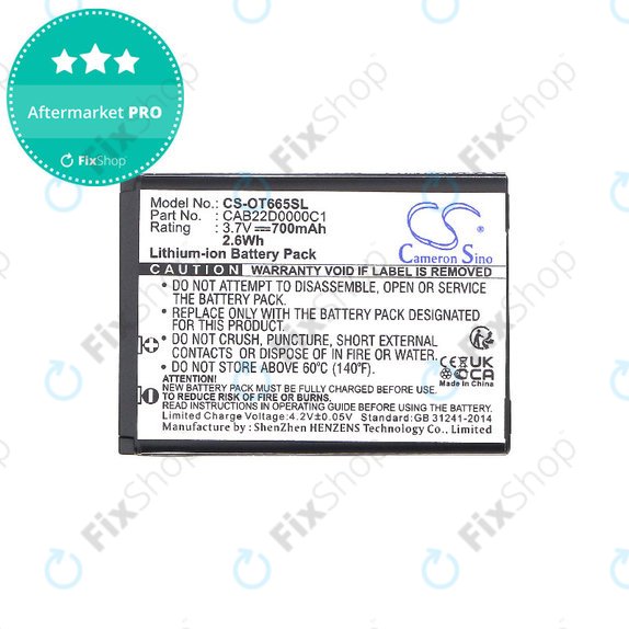Batterie pour Alcatel One Touch 2010D, 700mAh, Li-ion, 3.7V, CAB22D0000C1, HQ