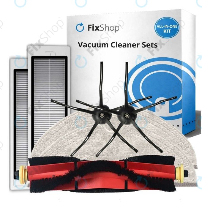 Kit de pièces de rechange pour Xiaomi Roborock S5 Max, S6, S6 MaxV, S6 Pure, Xiaowa E3 (1x Brosse principale, 2x Filtre, 2x Brosse latérale – noire, 2x Chiffon de vadrouille)