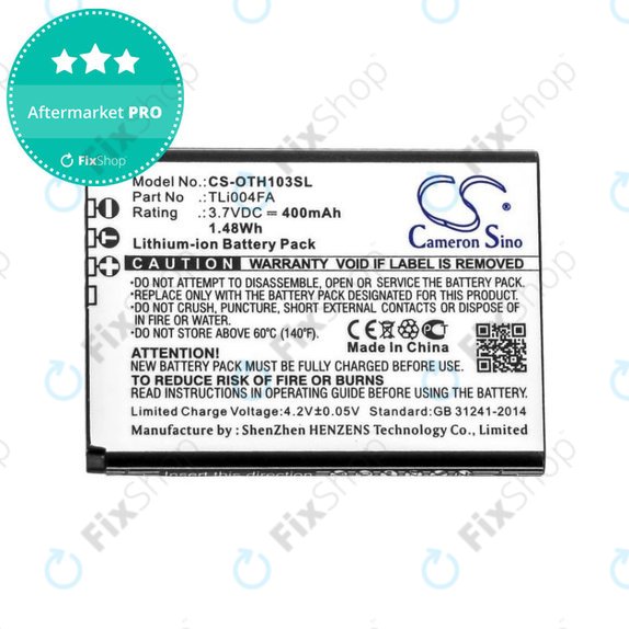 Batterie pour Alcatel OneTouch 1013, 1035D, 1046D, 400mAh, Li-Ion, 3.7V, TLi004FA, HQ